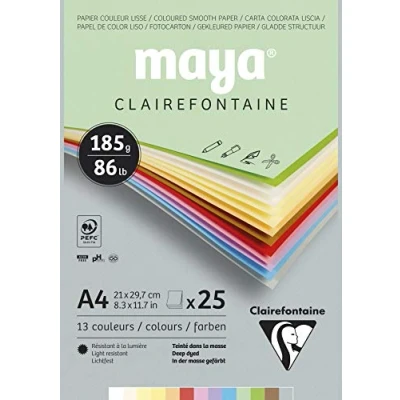 Image of Clairefontaine Ref 975334C Maya Pastel Coloured Drawing Pad (Pack of 25 Sheets) 185gsm Paper A4 (29.7 x 21cm) Assorted Colour Deep Dyed, Acid Free, pH Neutral