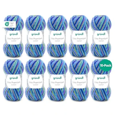 Image of Gründl Lisa Premium Color Pack of 10 Balls, Acrylic, Mint Dusky Pink Caribbean Blue 15, 10x 50g