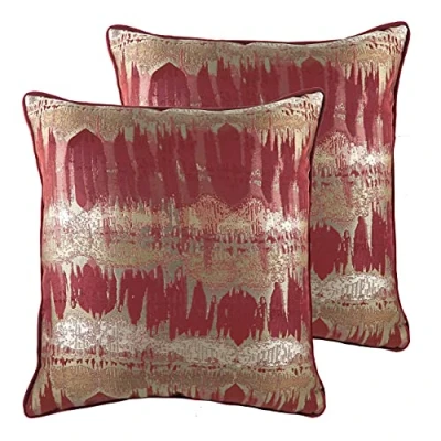 Image of Evans Lichfield Inca Twin Pack Polyester Filled Cushions, Burgundy, 43 x 43cm