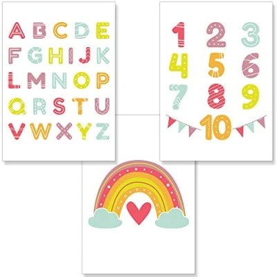 Image of PREMYO Wall Art Prints Nursery Decor Baby Room Decoration Girl Boy Kids Poster Set Alphabet ABC Rainbow Picture A4