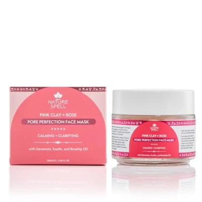 Image of Nature Spell Pink Clay &amp; Rose Pore Perfection Face Mask 100 ml Clarifies and tightens The pores, Transforms dull tired skin, For All Skin Types 100% Vegan, Made In UK
