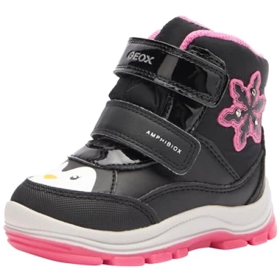 Image of Geox Baby Girls B Flannel ABX Ankle Boot, Black Fuchsia, 3.5 UK Child