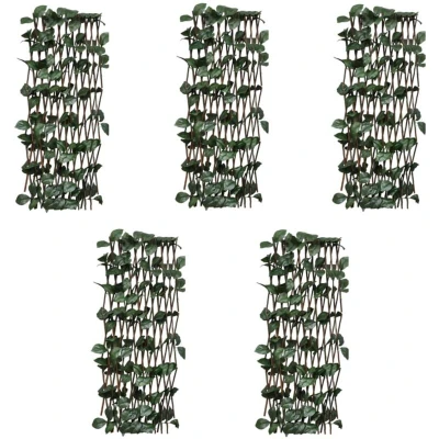 Image of vidaXL Willow Trellis Fences 5 pcs with Artificial Leaves 180x60 cm