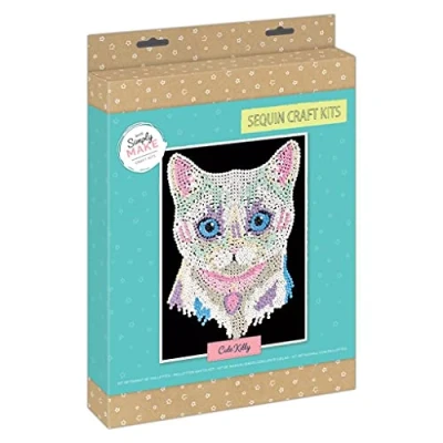 Image of Simply Make Sequin Craft Kit Cute Kitty Design for Kids and Adults, Vibrant Sequins Mosaic Crafts, Pin Art Crafting, Perfect Adult Crafts &amp;