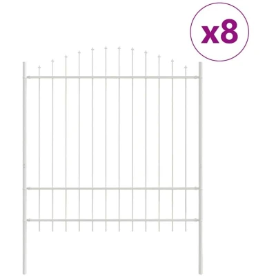 Image of vidaXL Garden Fence with Hoop Top, White, 13.6x1.75 m, Steel
