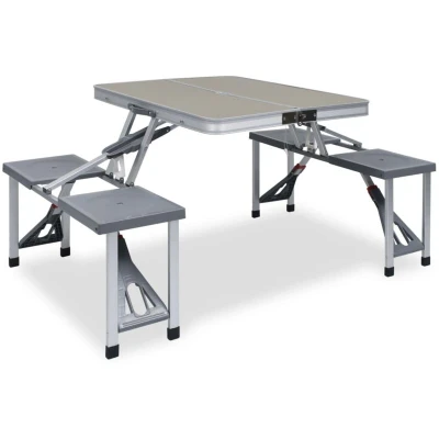 Image of vidaXL Folding Camping Table with 4 Seats Steel Aluminium