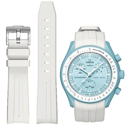 Image of BONACE strap for Omega X Swatch Moonswatch Watch 20mm,Soft Rubber Speedmaster Replacement Strap,Curved No Gap Men Women