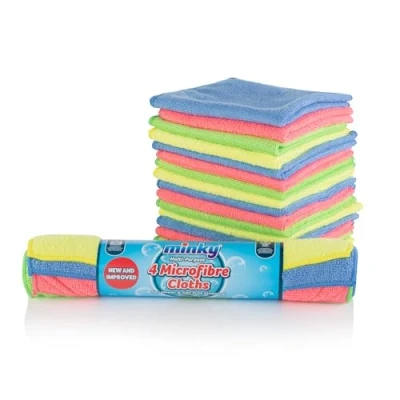 Image of Minky Microfibre Multi Pack Bundle Cloth Set of 96, Multipurpose Duster, Sponge &amp; Cloth, Reusable Home Essentials, Multiuse Cleaning Products, Lint Free, 4 Colours, Soft Cloths