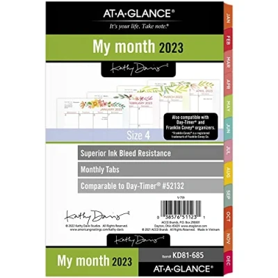 Image of AT A GLANCE 2023 Monthly Planner Refill, 52132 Day Timer, 5 1/2&quot; x 8 1/2&quot;, Size 4, Desk Size, Tabs, Kathy Davis (KD81 685)