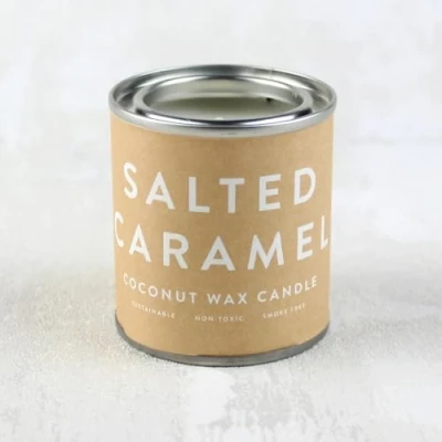 Image of Salted Caramel Coconut Wax Candle in a Mini Tin Cracker Filler