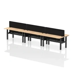 Image of Air 1600 x 600mm Height Adjustable 6 Person Bench Desk Maple Top with Cable Ports Black Frame Straight Screen