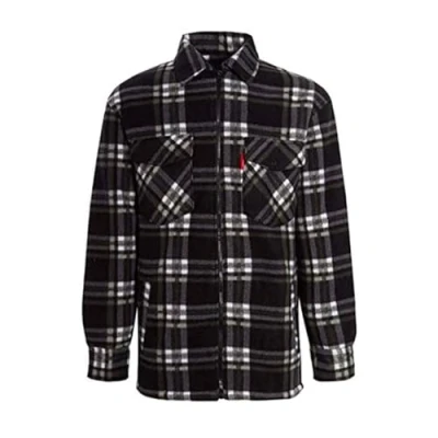 Image of High Mount Unisex/Men&#039;s Fleece Baxter Sherpa Fur Lined Lumberjack Check Collared Shirt (Black, 4XL)