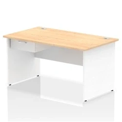 Image of Impulse 1400x800 Desk Maple/White Panel End 1x1 Drawer Fixed Ped