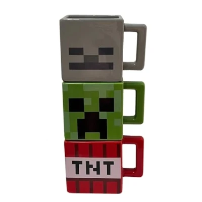 Image of Zak Designs Minecraft Unique 3D Sculpted Ceramic Coffee Mug Set, Collectible Keepsake Square Mugs (21oz, 3pc Creeper &amp; Skeleton TNT)
