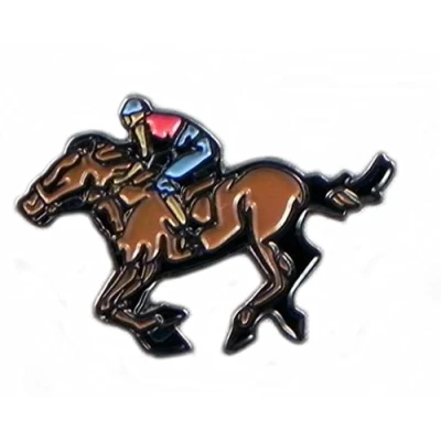 Image of Metal Enamel Pin Badge Brooch Horse and Jockey Racing Equestrian
