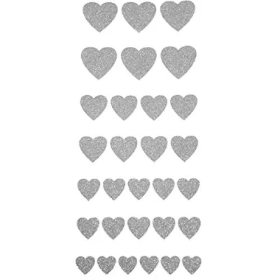 Image of 12 25mm Glittery Love Heart Stickers Self Adhesive Hearts 30 pcs (Silver)