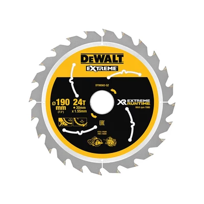 Image of DEWALT DT99562 QZ XR Extreme Runtime Circular Saw Blade 190mm x 30mm 24T, 240 V, Yellow/Black