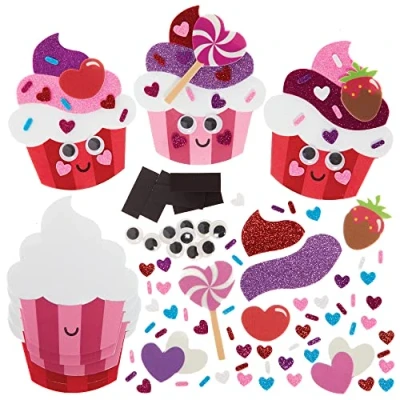 Image of Baker Ross FX329 Love Heart Cupcake Magnet Kits Pack of 8, Valentine&#039;s Day Foam Craft Kit for Kids