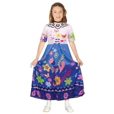 Image of FIESTAS GUIRCA Enchanted Summer Girl Fancy Dress Costume White and Blue with Flower Pattern for Children 10 12 Years