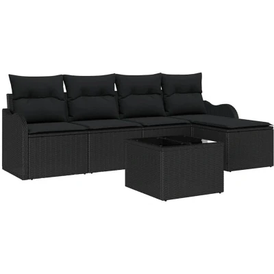 Image of vidaXL 6 Piece Garden Sofa Set with Cushions Beige Poly Rattan