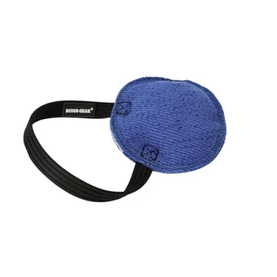 Image of DINGO GEAR Berta Tug Toy in a Disc Shape for Bite Training, K9, IGP, Fetch, Prey Drive, Obedience, Dog Sports, French Material with 1 Handle, Blue (S00091)