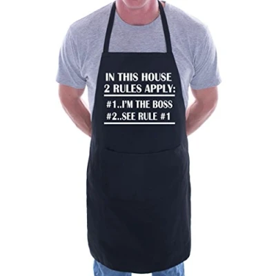Image of print4ucouk In This House I&#039;m Boss Fathers Day BBQ Cooking Novelty Apron Black