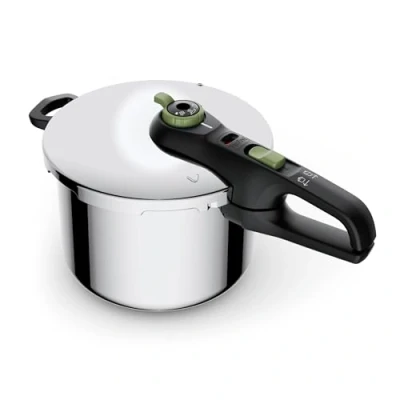 Image of Tefal Secure Trendy P2580703 Pressure Cooker 6 L,2 Stage Intensive Level 117 C,Gentle 112 C,Induction Capsule Base,Suitable for All Cookers,Short Side Handle,Black,Green