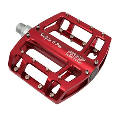 Image of NC 17 Sudpin II Pro Aluminium Platform Pedals Cycling MTB/Mountain Bike/BMX Pedal Two Ball Bearings + Cr Mo Axle/Includes Zpins, Pedalen Pro, red