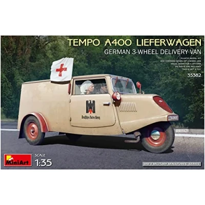 Image of Miniart MIN35382 1:35 Tempo A400 Lieferwagen 3 Wheel Van Scale Model kit, Unpainted
