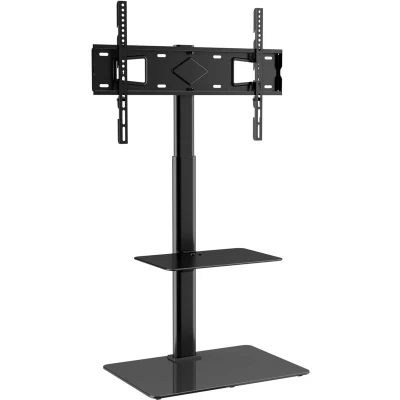 Image of VEVOR TV Stand Mount, Swivel Tall for 32 to 65 inch TVs, Height Adjustable Portable Floor with Tempered Glass Base Bedroom, Living Room