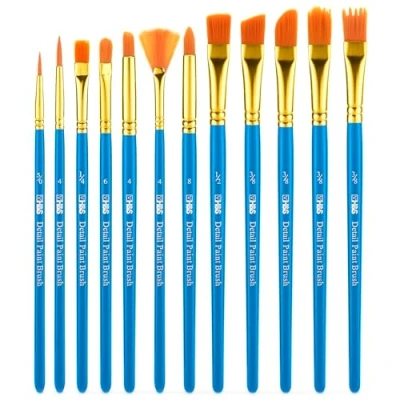 Image of H&amp;S Paint Brushes Set 12pcs Professional Artist Brush Flat Round Tip for Acrylic Watercolor Oil Painting