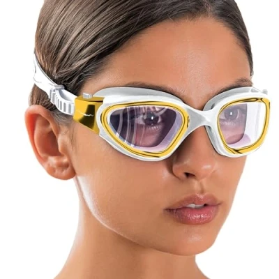 Image of AqtivAqua Swimming Goggles Adult and Kids 6 14 Men Women Swim Childrens Boys Girls DX C (Metallic Gold, Silver case, Clear lens)