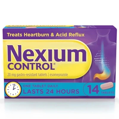 Image of Nexium Control Heartburn &amp; Indigestion Tablets for Acid Reflux Relief, Gastro Resistant Esomeprazole Tablets, 20mg, 14 Count
