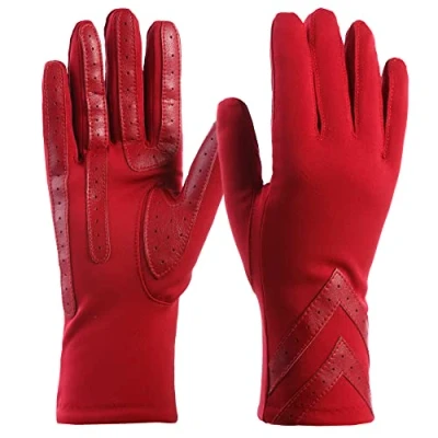 Image of Isotoner Women&#039;s Spandex Touchscreen Cold Weather Gloves with Warm Fleece Lining and Chevron Details, Chilli Smartdri, S M