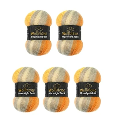 Image of Wollbiene Moonlight Batik 5 x 100 g Knitting Wool 500 for and Crocheting 20% Turkish Gradient (4000 Orange Yellow Grey)