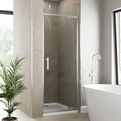 Image of Modern Bathroom 700mm Pivot Shower Door Enclosure 6mm Safety Glass Screen Panel Chrome Framed