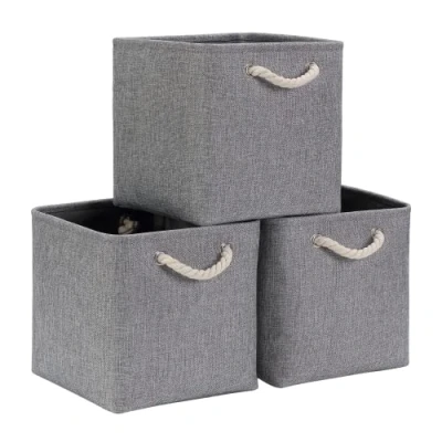 Image of Mangata Cube Storage Boxes 28x28x28cm, Fabric Basket for Cupboards, Shelves, Closet, Grey（11 x 11 inch, 3 Pack）