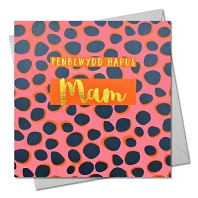 Image of Claire Giles Happy Birthday Greeting Card Mam, Colourful Dots, with Text Foiled in Shiny Gold, Pen blwydd Hapus Mam WCOL021