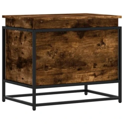 Image of vidaXL Smoked Oak Storage Box with Lid Engineered Wood &amp; Metal Frame Toy/Blanket Chest for Living Room, Bedroom, Office Use 60x40x51.5cm