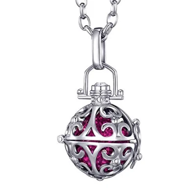 Image of Morella Women Necklace Stainless Steel 70 cm 27,5&quot; with Ornament Pendant Sound Ball Zirkonia Pink Ø 16 mm 0,63&quot; in a Velvet Jewelry Bag