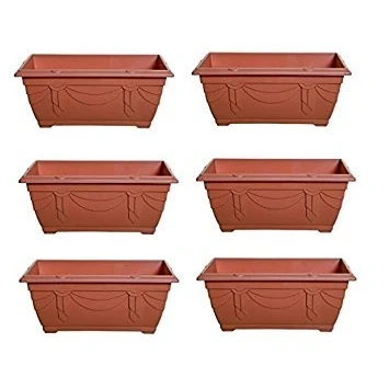 Image of Set Of 4 Venetian Window Box Trough Planters Small 40cm Plant Pot Terracotta Colour