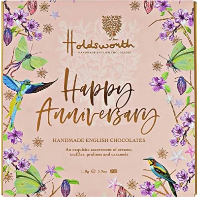 Image of Holdsworth Chocolates Occasions Collection Happy Anniversary Box Filled with Handmade Truffles and Assorted Milk, Dark White Perfect for gifting 110g
