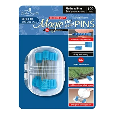 Image of Taylor Seville Originals Comfort Grip Heat Resistant Extra Long Regular (0.7 x 50mm) Flat Head Magic Pins 100 Pieces