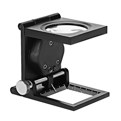 Image of 10x Three Folding Magnifier with LED Lights Hands Free Standing Illuminated Magnifying Glass Portable Zinc Alloy Loupe Scale for Textile Optical Jewelry Inspection Tool