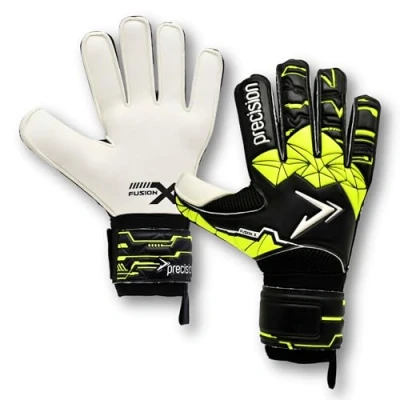 Image of Precision Training Fusion X Flat Cut Finger Protect Football Junior Goalkeeper Gloves, Black, 7