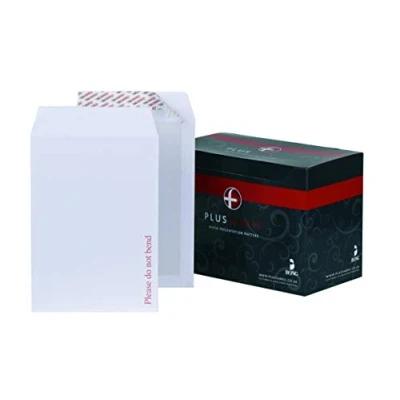Image of Plus Fabric C4 White Pocket Peel and Seal Board Back Envelope with Powertac, 120 GSM, Pack of 125