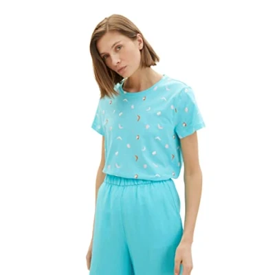 Image of TOM TAILOR Ladie&#039;s 1035378 T Shirt, 31883 Turquoise Abstract Dot Print, XS