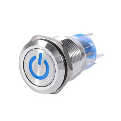 Image of 19mm 12V 24V Car Power Push Button Switch, Waterproof Metal LED Self locking Latching Switch 1NO1NC(Blue)