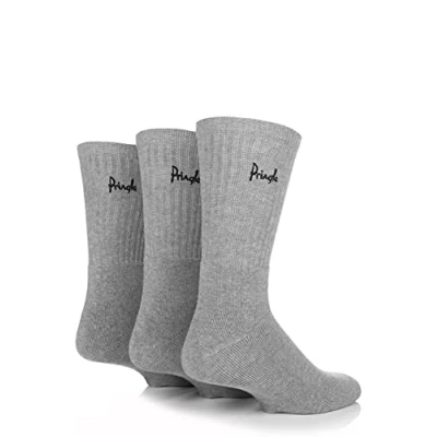Image of Mens 3 Pair Pringle Cotton Cushion Sports Socks Grey 12 14