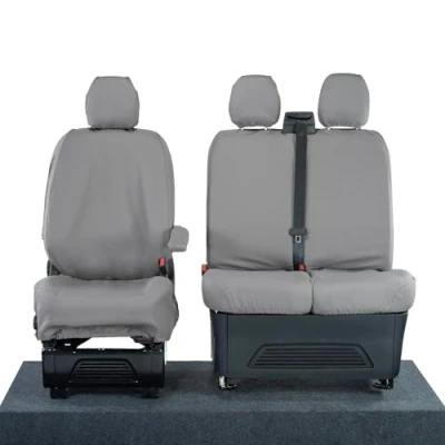 Image of UK Custom Covers To Fit Ford Transit (2023 Onwards) Tailored Heavy Duty Waterproof Front Seat (Single/Double NO Pull Down Tray) Grey SC335G